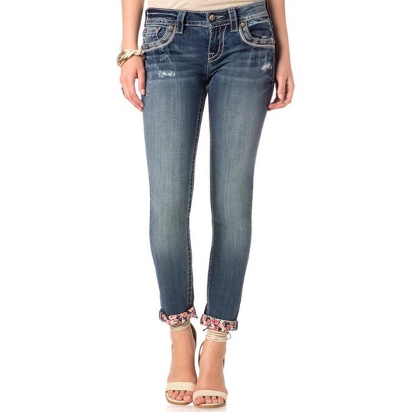 Miss Me Skinnies with Floral Cuffs - Picture 3 of 4